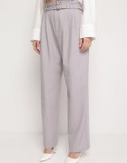 bisou's project Pantaloni Gri de Costum cu Talie Înaltă cu Două Curele cu Cataramă Ankleada