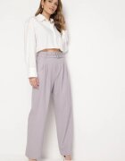 bisou's project Pantaloni Gri de Costum cu Talie Înaltă cu Două Curele cu Cataramă Ankleada