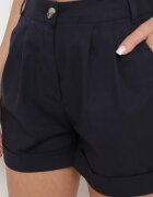 bisou's project Pantaloni scurți tip bermude bleumarin cu bumbac și in cu talie înaltă și pliuri Erefia