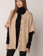 bisou's project Poncho tricotat cu nasturi croială oversize cu mânecă scurtă Fluorie Bej
