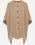 bisou's project Poncho tricotat cu nasturi croială oversize cu mânecă scurtă Fluorie Bej