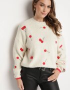bisou's project Pulover bej deschis cu amestec de lână cu motiv de cireșe Sintovia