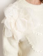 bisou's project Pulover Bej deschis cu Lână și Aplicație Florală cu Perle Lentinnia