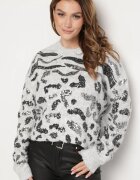 bisou's project Pulover Cenușiu cu Lână Decorat cu Paiete cu Imprimeu Leopard Issadra