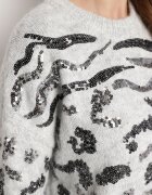 bisou's project Pulover Cenușiu cu Lână Decorat cu Paiete cu Imprimeu Leopard Issadra