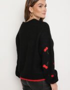 bisou's project Pulover Negru cu Amestec de Lână cu Model de Cireșe Sintovia