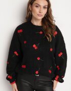 bisou's project Pulover Negru cu Amestec de Lână cu Model de Cireșe Sintovia