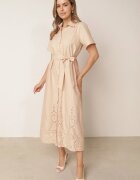 bisou's project Rochie ajurată bej din bumbac încheiată cu nasturi cu cordon din material Dimosa