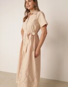 bisou's project Rochie ajurată bej din bumbac încheiată cu nasturi cu cordon din material Dimosa