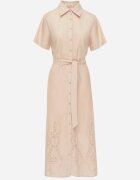 bisou's project Rochie ajurată bej din bumbac încheiată cu nasturi cu cordon din material Dimosa