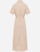 bisou's project Rochie ajurată bej din bumbac încheiată cu nasturi cu cordon din material Dimosa