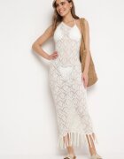bisou's project Rochie Albă Ajurată pe Un Umăr cu Croială mulată cu Franjuri Elletipa