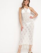 bisou's project Rochie Albă Ajurată pe Un Umăr cu Croială mulată cu Franjuri Elletipa