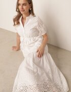 bisou's project Rochie Albă Brodată Maxi cu șnur în talie Erlina