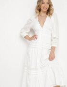 bisou's project Rochie Albă Cloș din Bumbac cu Nasturi cu Benzi Ajurate Lacinda