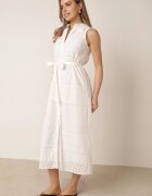 bisou's project Rochie Albă de bumbac ajurată cu croială tip cămașă cu cordon în talie Vikiiana