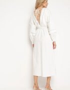 bisou's project Rochie Albă de Bumbac cu Accente din Dantelă cu Elastic în Talie și Curea din Material Jariena