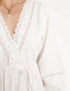 bisou's project Rochie Albă de Bumbac cu Accente din Dantelă cu Elastic în Talie și Curea din Material Jariena