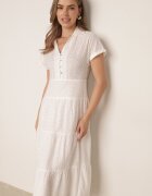 bisou's project Rochie Albă de bumbac cu finisaj ajurat cu mânecă scurtă cu nasturi Kataria