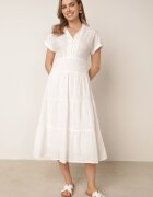 bisou's project Rochie Albă de bumbac cu finisaj ajurat cu mânecă scurtă cu nasturi Kataria