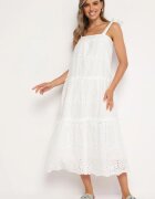 bisou's project Rochie albă din bumbac cu broderie decorativă pe bretele cu fundițe Quonea