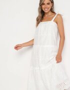 bisou's project Rochie albă din bumbac cu broderie decorativă pe bretele cu fundițe Quonea