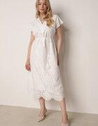 bisou's project Rochie Albă din Bumbac Decorată cu Broderie cu Mânecă Scurtă și Curea din Material Dimisha