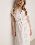 bisou's project Rochie Albă din Bumbac Decorată cu Broderie cu Mânecă Scurtă și Curea din Material Dimisha