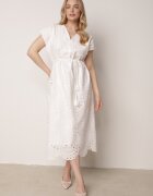 bisou's project Rochie Albă din Bumbac Decorată cu Broderie cu Mânecă Scurtă și Curea din Material Dimisha