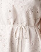 bisou's project Rochie Albă din Bumbac Decorată cu Broderie cu Mânecă Scurtă și Curea din Material Dimisha