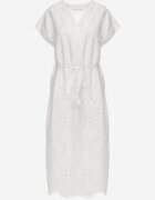 bisou's project Rochie Albă din Bumbac Decorată cu Broderie cu Mânecă Scurtă și Curea din Material Dimisha