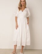 bisou's project Rochie Albă Maxi din bumbac și in cu inserții ajurate și elastic în talie Arada