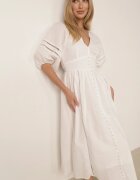 bisou's project Rochie Albă Maxi din bumbac și in cu inserții ajurate și elastic în talie Arada