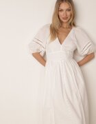 bisou's project Rochie Albă Maxi din bumbac și in cu inserții ajurate și elastic în talie Arada