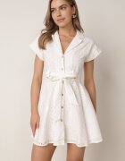 bisou's project Rochie Albă Tip Cămașă Brodată cu Cordon Legat Tireah