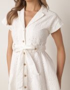 bisou's project Rochie Albă Tip Cămașă Brodată cu Cordon Legat Tireah