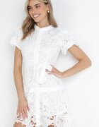 bisou's project Rochie Albă tip cămașă Mini cu Țesătură din dantelă și Curea textilă Sumelli