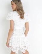 bisou's project Rochie Albă tip cămașă Mini cu Țesătură din dantelă și Curea textilă Sumelli