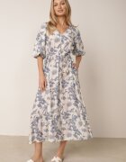 bisou's project Rochie albastră-albă cloș din viscoză cu mâneci bufante Maranea