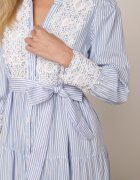 bisou's project Rochie Albastru deschis de Bumbac Cambrată cu Dantelă în Stil Rustic Blekotta