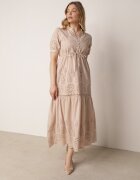 bisou's project Rochie bej brodată maxi cu cordon în talie Erlina