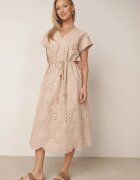 bisou's project Rochie Bej din Bumbac Brodată cu Mânecă Scurtă și Cordon din Material Dimisha