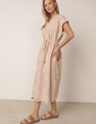 bisou's project Rochie Bej din Bumbac Brodată cu Mânecă Scurtă și Cordon din Material Dimisha