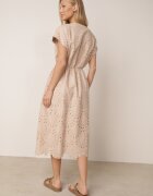 bisou's project Rochie Bej din Bumbac Brodată cu Mânecă Scurtă și Cordon din Material Dimisha
