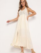 bisou's project Rochie Bej din Vâscoză în Stil Boho cu Legătură la Gât Risalinda
