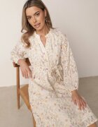 bisou's project Rochie bej evazată cu flori cu centură în talie Dimtia