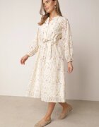 bisou's project Rochie bej evazată cu flori cu centură în talie Dimtia