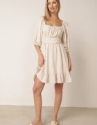 bisou's project Rochie Bej Evazată din Viscoză și In cu Elastic în Talie cu Volan și Căptușeală Vilemia
