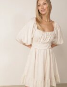 bisou's project Rochie Bej Evazată din Viscoză și In cu Elastic în Talie cu Volan și Căptușeală Vilemia