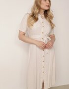 bisou's project Rochie Bej închis tip cămașă din viscoză cu in Închisă cu nasturi cu cordon textil Fidilla